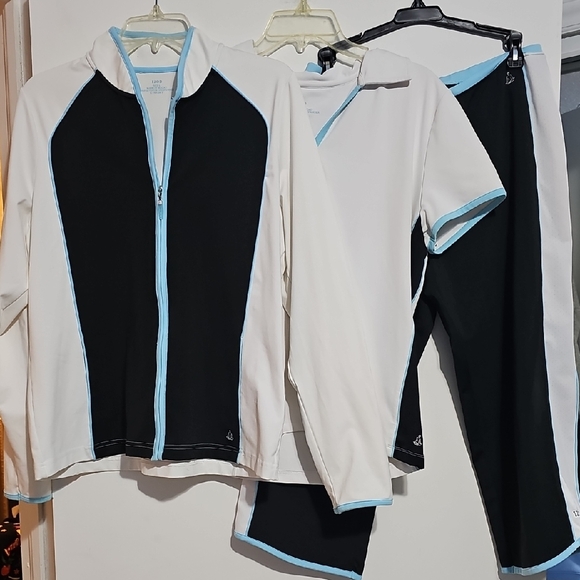 Izod 3pc White Polo Shirt Light Blue Accent Large Jacket Large Pants Medium Golf - Picture 1 of 7